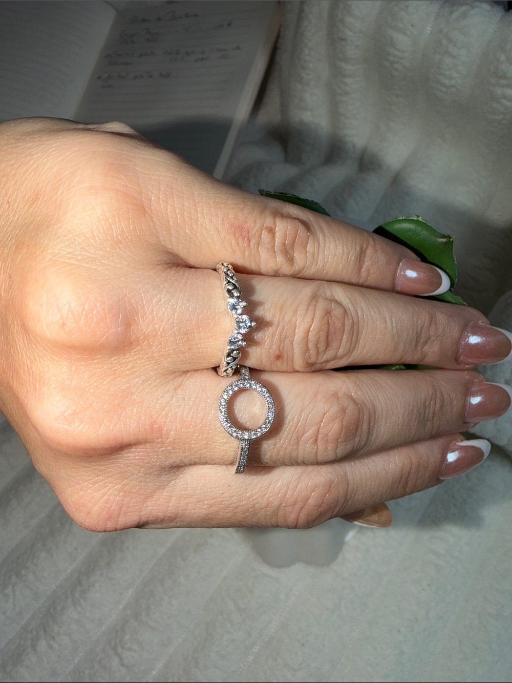 Sterling Silver Diamond-Accent Circle Pendant Ring - White